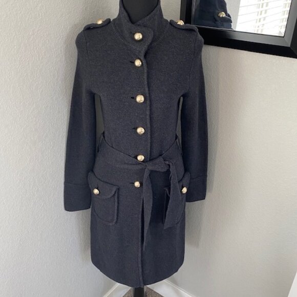 BANANA REPUBLIC Charcoal Gray Military Jacket Sweater Coat Dress Small - Picture 1 of 14